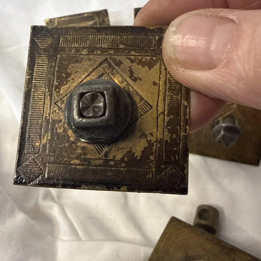 Vintage Lot Brass 6 Arts & Crafts drawer Square Ring pull Steampunk Boho Diamond